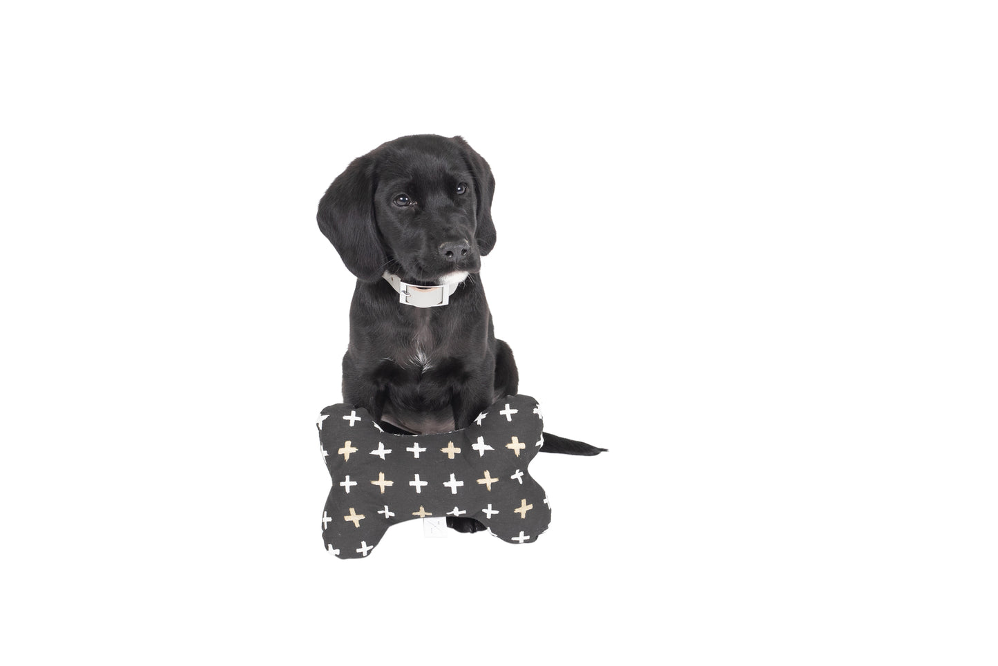 Toy - Bone Shape, soft - Black Metallic Cross Print