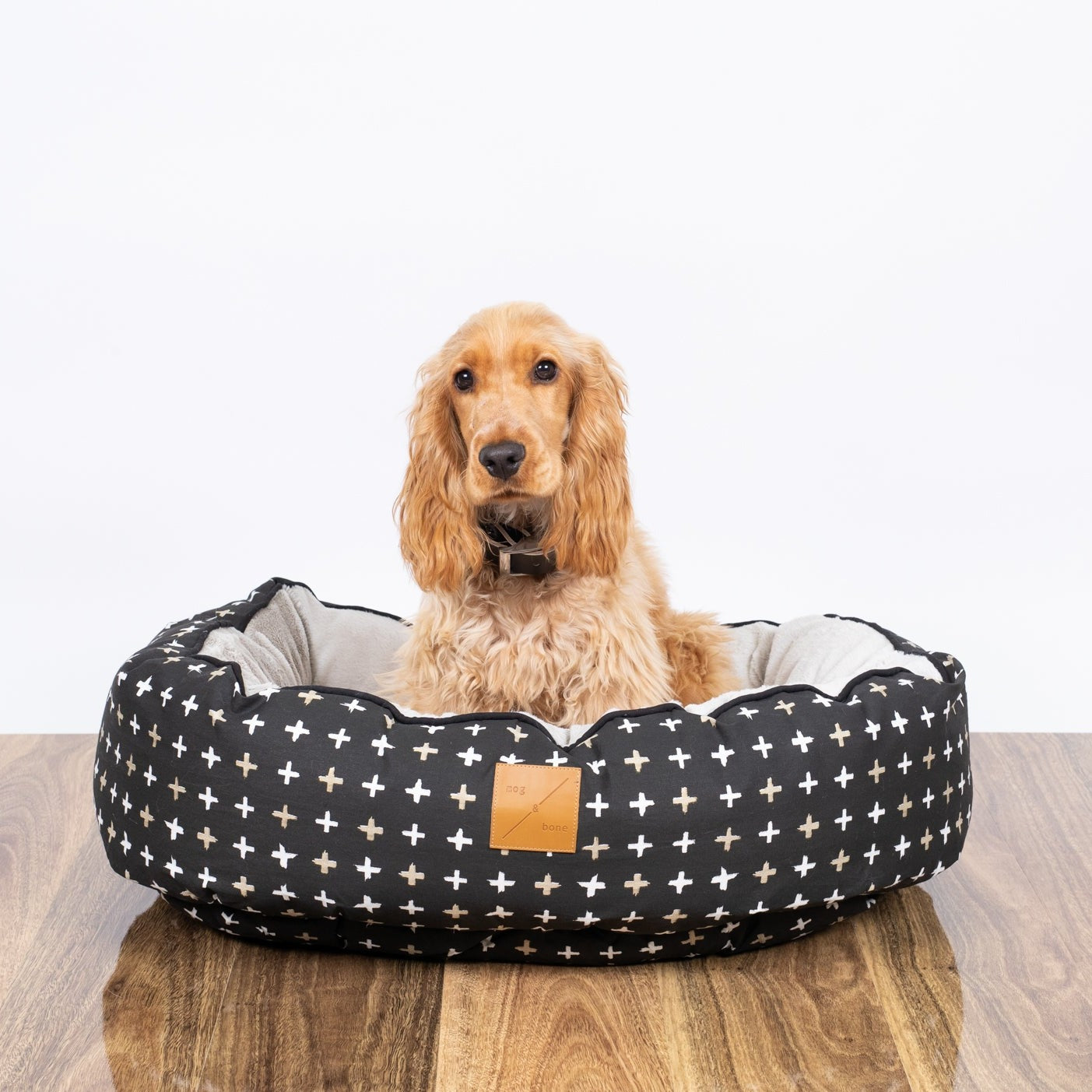 Mog & Bone 4 Seasons Reversible Circular Dog Bed - Black Metallic Cross Print