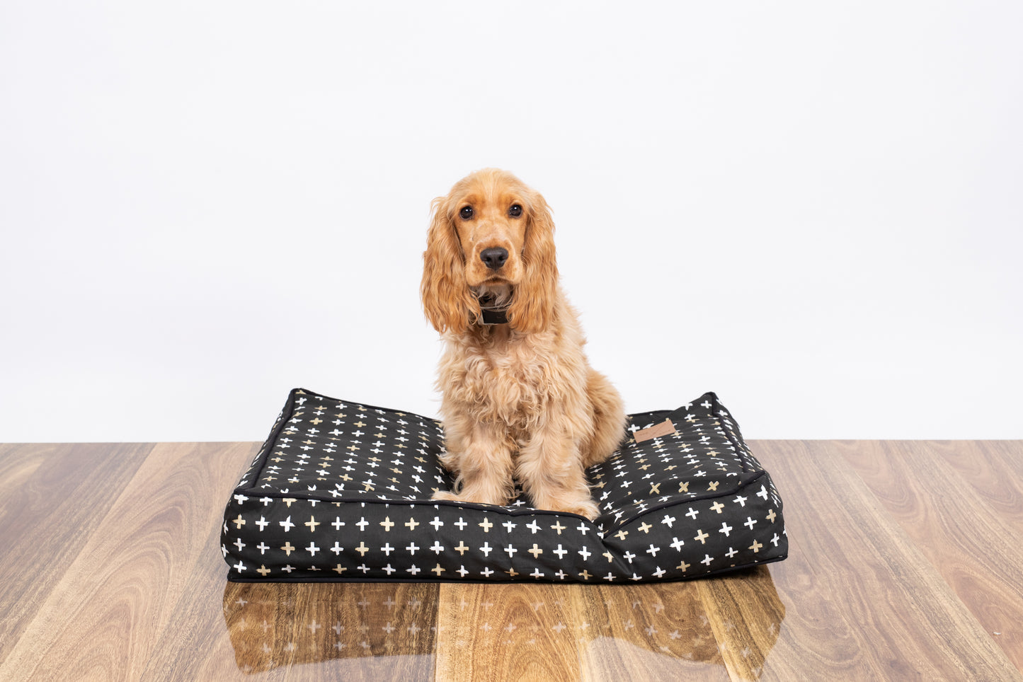Mog and Bone Classic Cushion Dog Bed - Black Metallic Cross Print