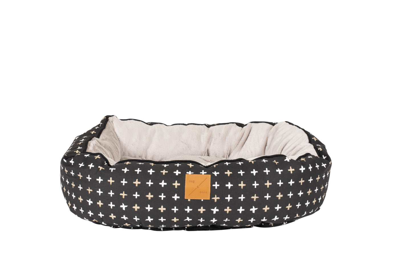 Mog & Bone 4 Seasons Reversible Circular Dog Bed - Black Metallic Cross Print