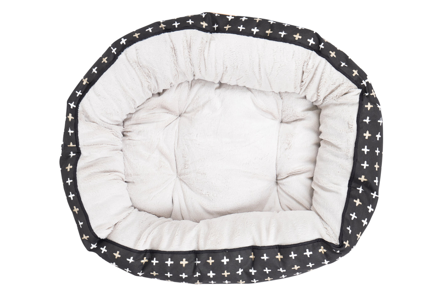 Mog & Bone 4 Seasons Reversible Circular Dog Bed - Black Metallic Cross Print