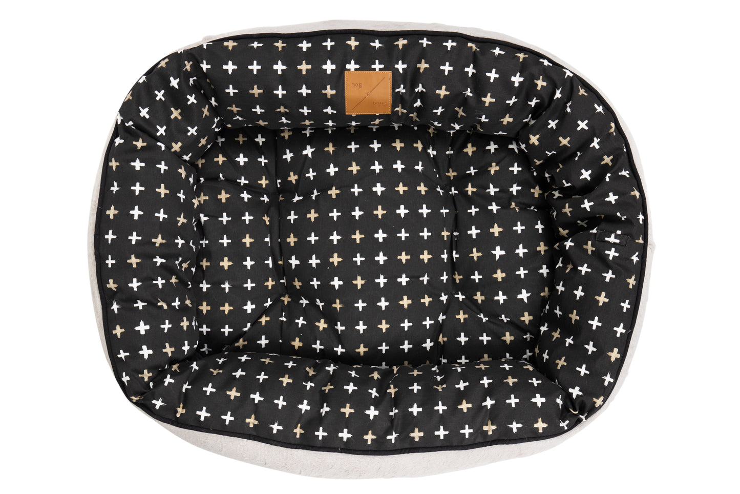 Mog & Bone 4 Seasons Reversible Circular Dog Bed - Black Metallic Cross Print