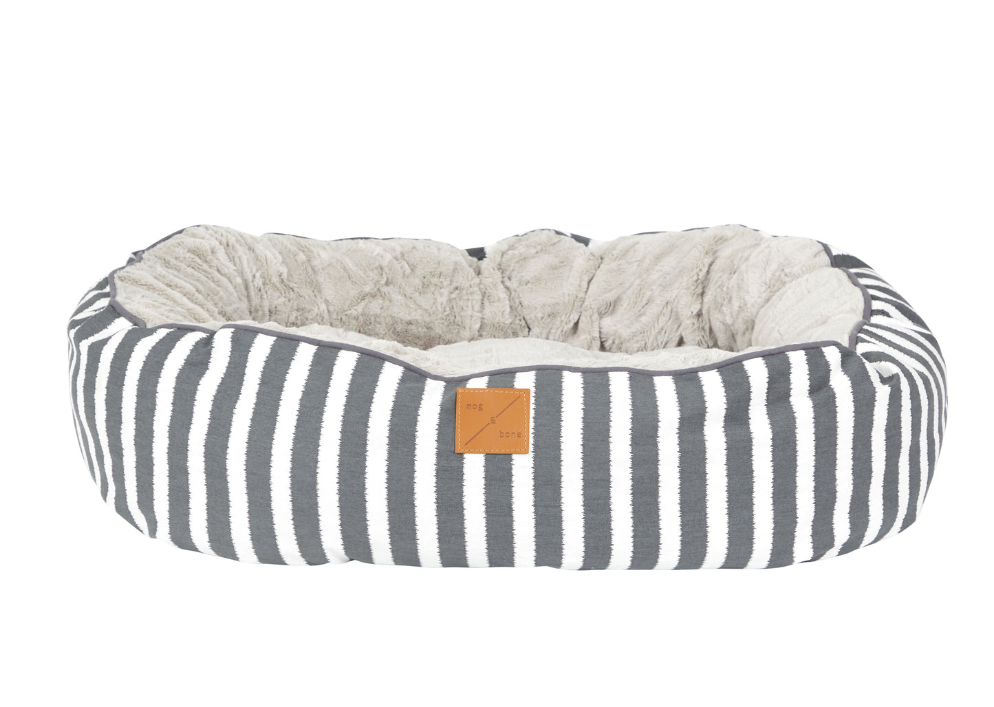 Mog & Bone 4 Seasons Reversible Circular Dog Bed - Charcoal Hamptons Stripe Print