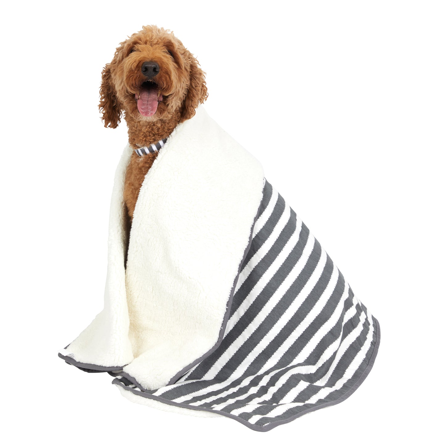 Mog and Bone Designer Dog Fleece Blanket - Charcoal Hamptons Stripe Print