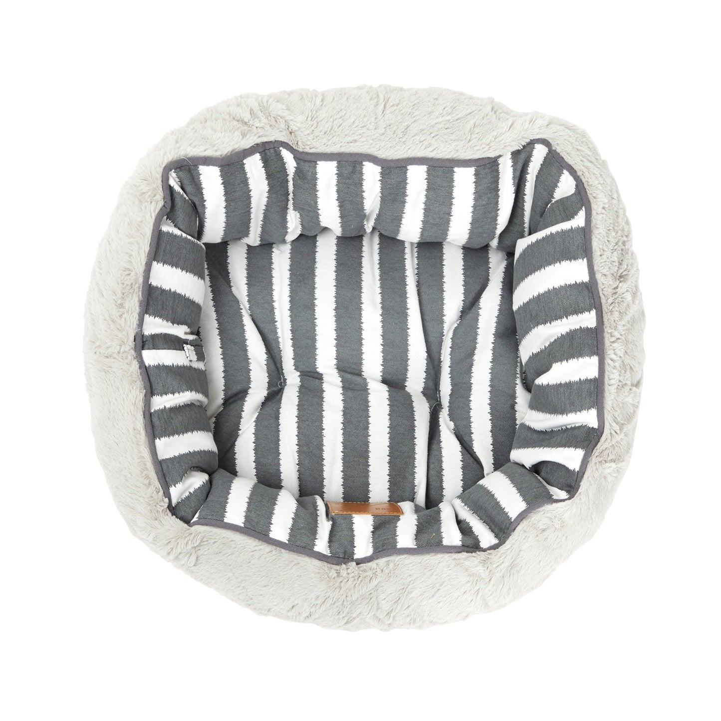 Mog & Bone 4 Seasons Reversible Circular Dog Bed - Charcoal Hamptons Stripe Print