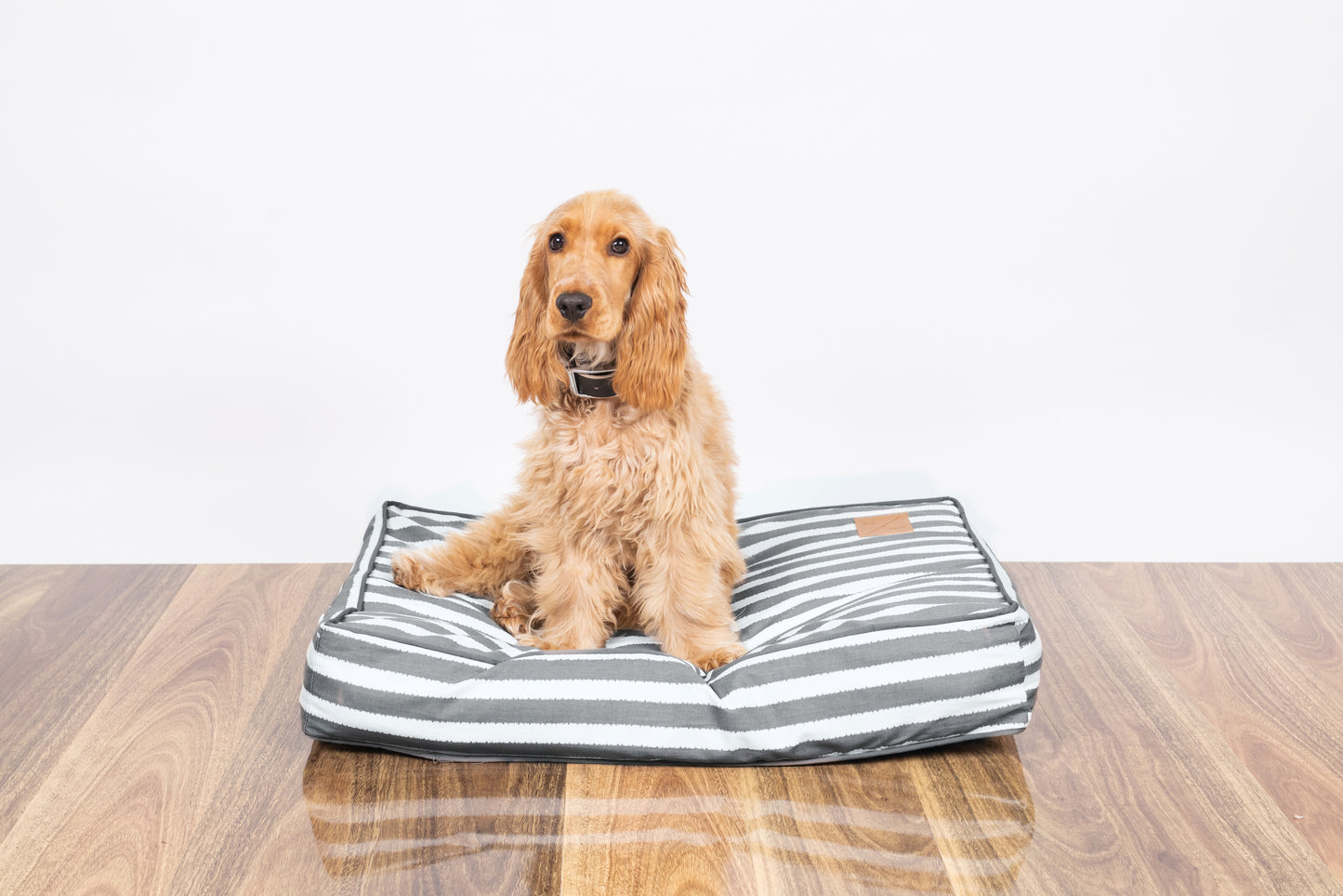 Mog and Bone Classic Cushion Designer Dog Bed - Charcoal Hampton Stripe Print
