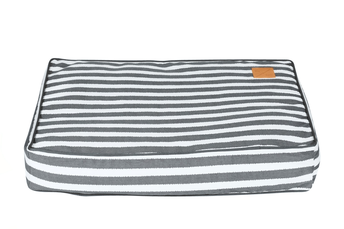 Mog and Bone Classic Cushion Designer Dog Bed - Charcoal Hampton Stripe Print