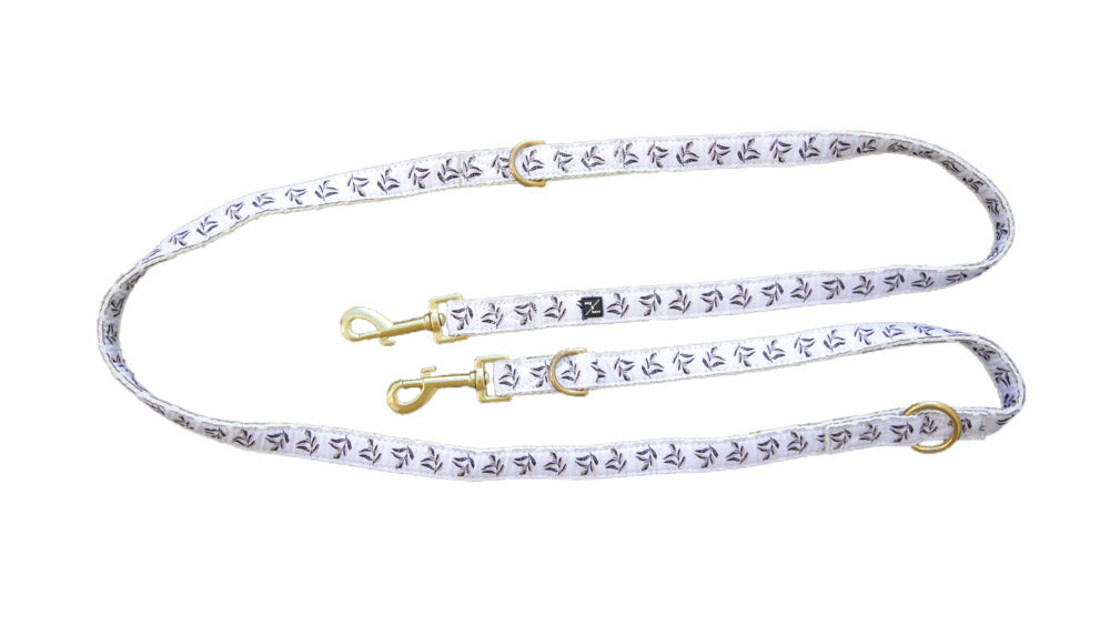 Hemp Dog Lead - Multi Function with Leather & Brass Fittings - Shadow Quartz Print