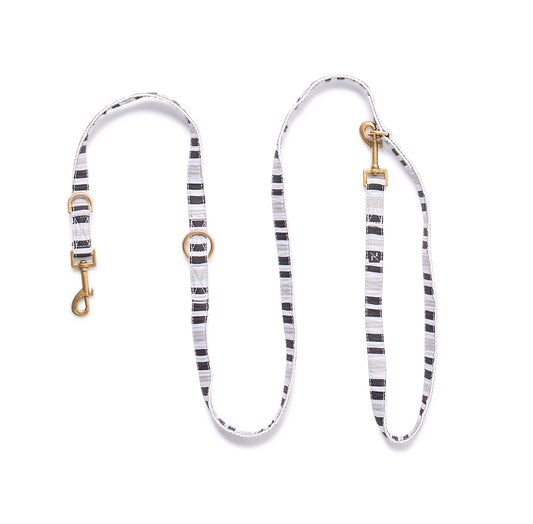 Hemp Dog Lead - Multi Function with Leather & Brass Fittings - Pebble Brush Stroke Print
