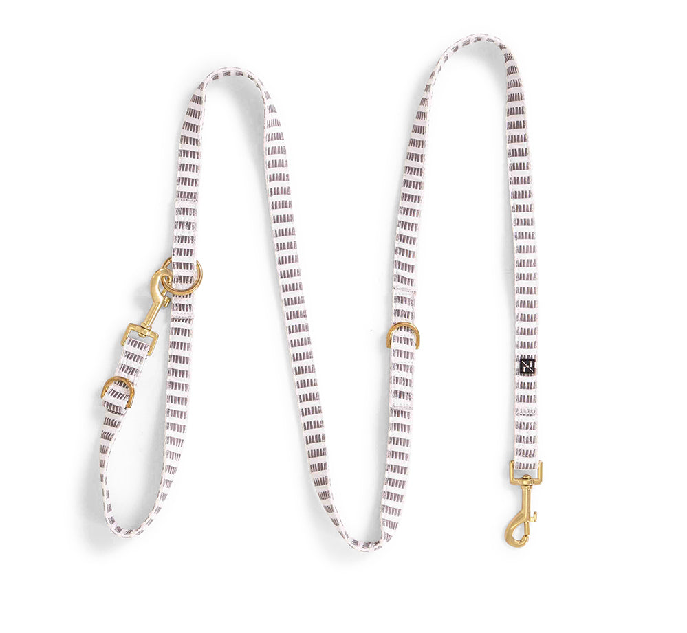 Hemp Dog Lead - Multi Function with Leather & Brass Fittings - Latte Mosaic Print