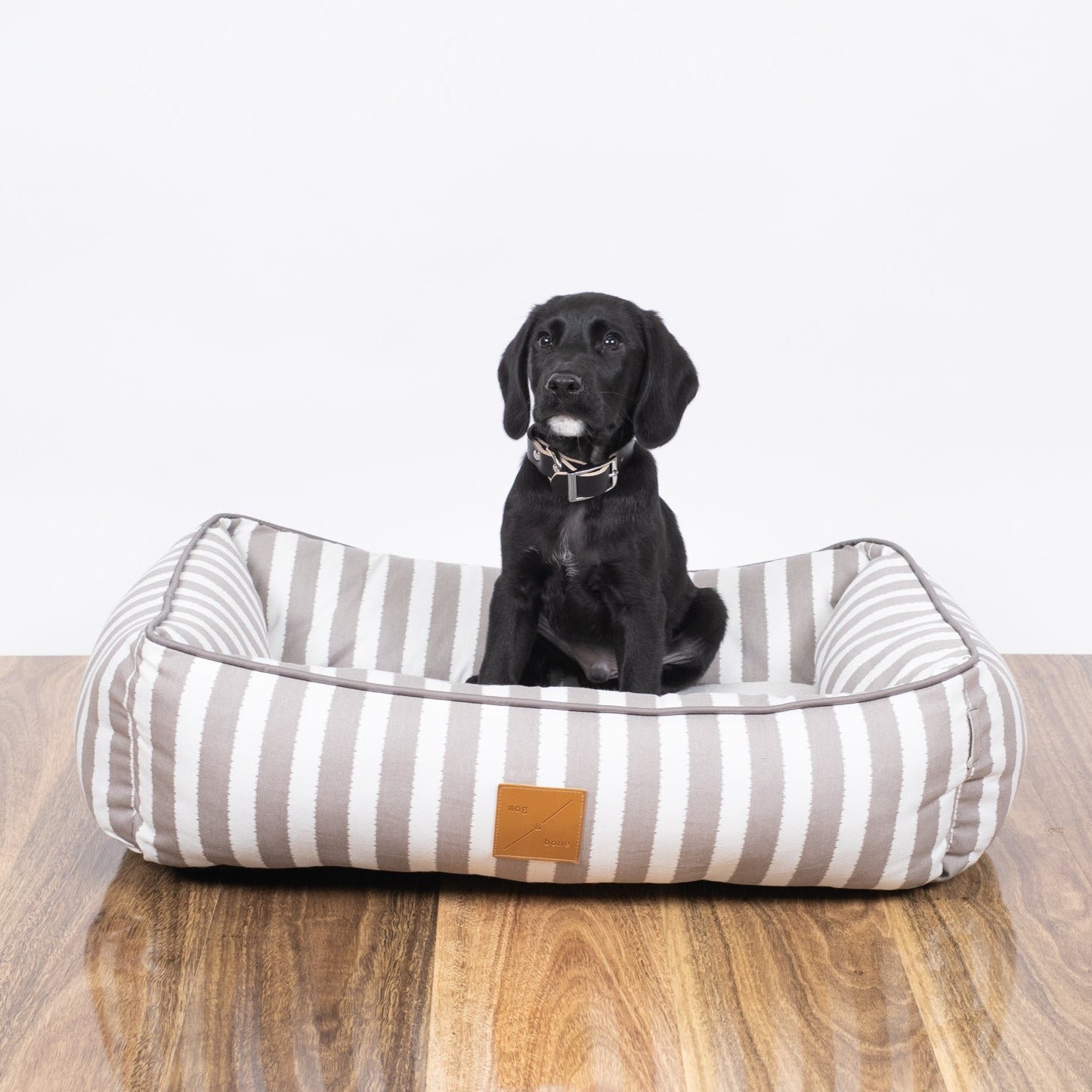 Mog & Bone Pet Products Bolster Dog Bed - Latte Hampton Stripe Print