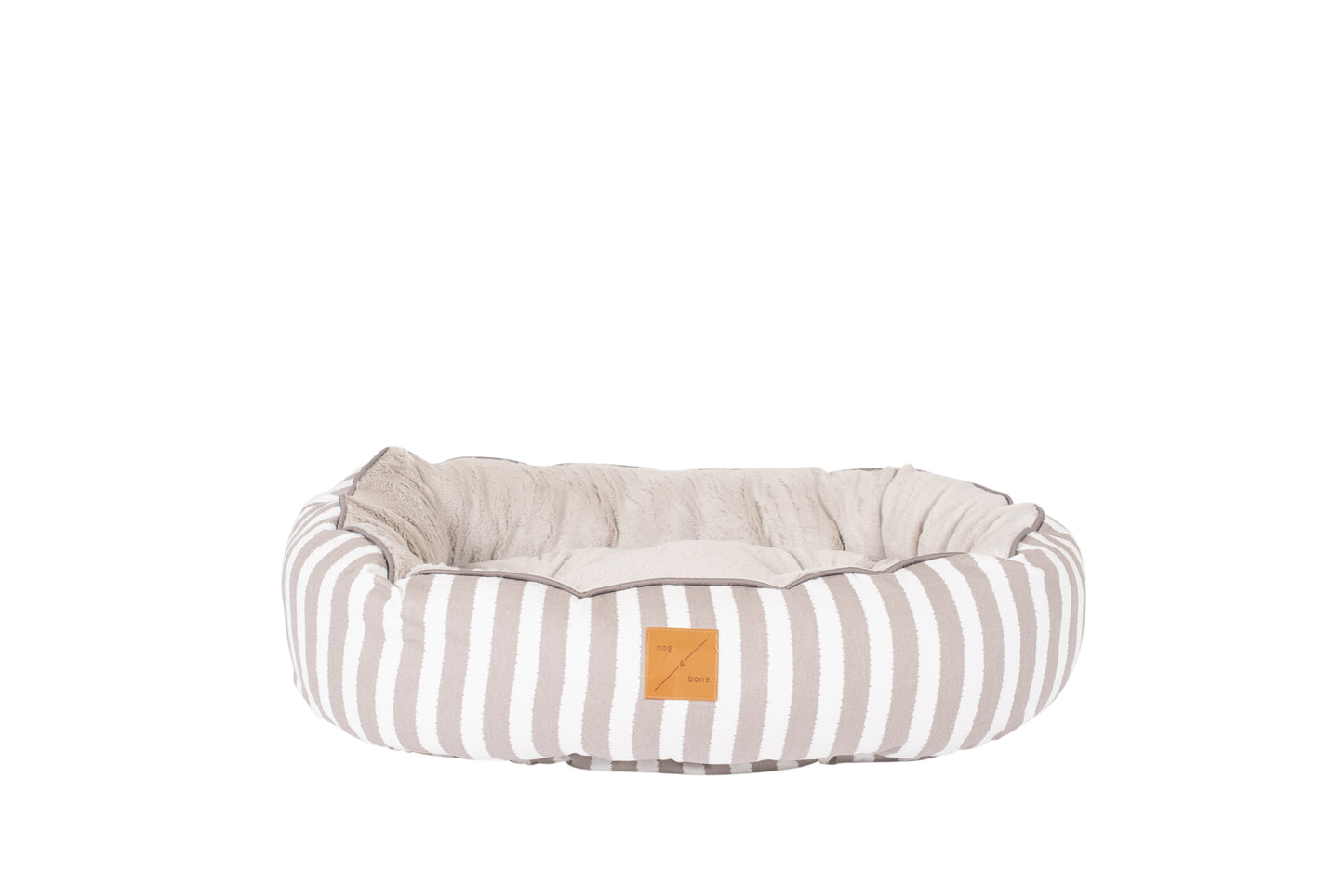 Mog & Bone 4 Seasons Reversible Circular Dog Bed - Latte Hamptons Stripe Print