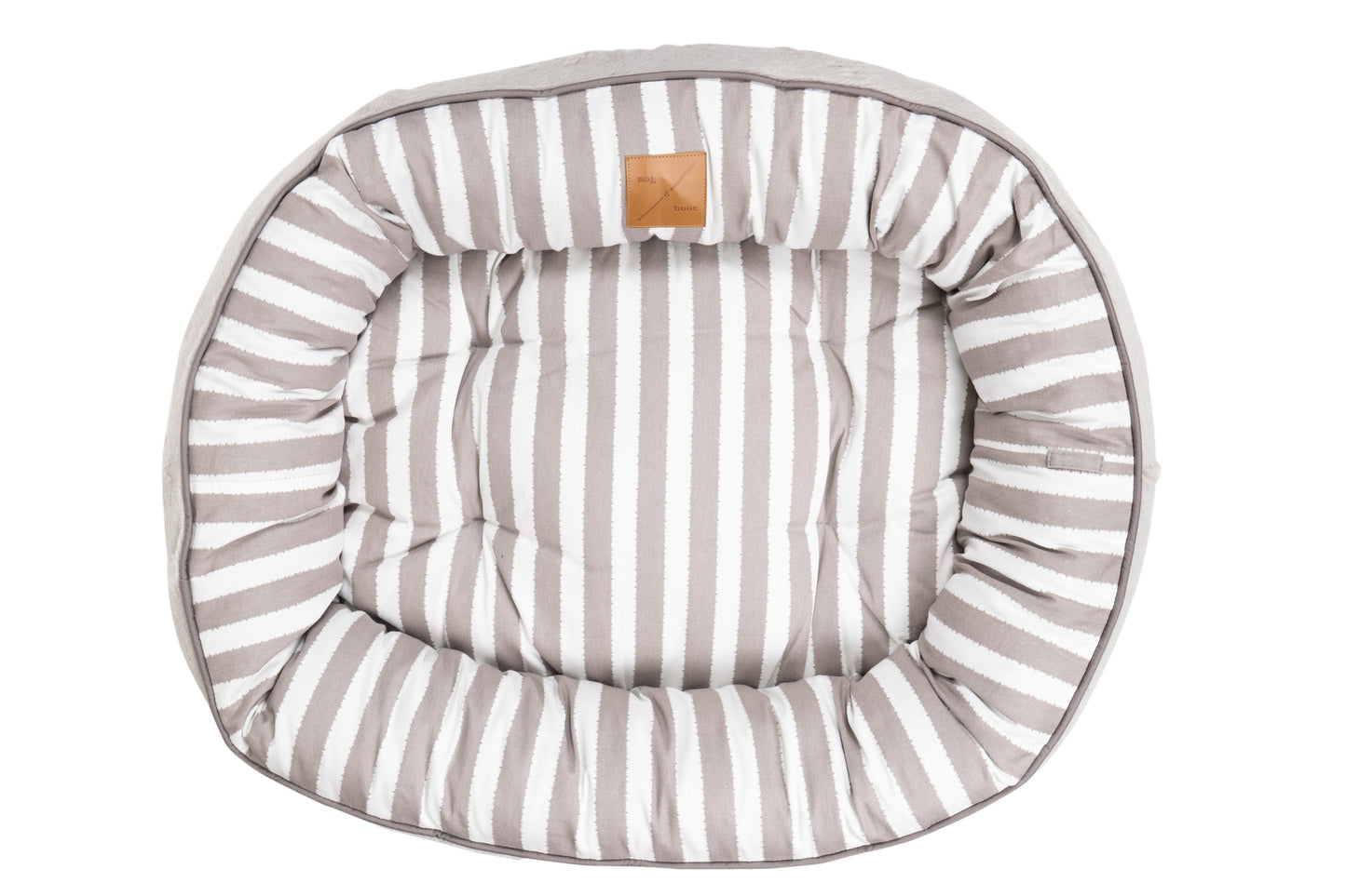 Mog & Bone 4 Seasons Reversible Circular Dog Bed - Latte Hamptons Stripe Print