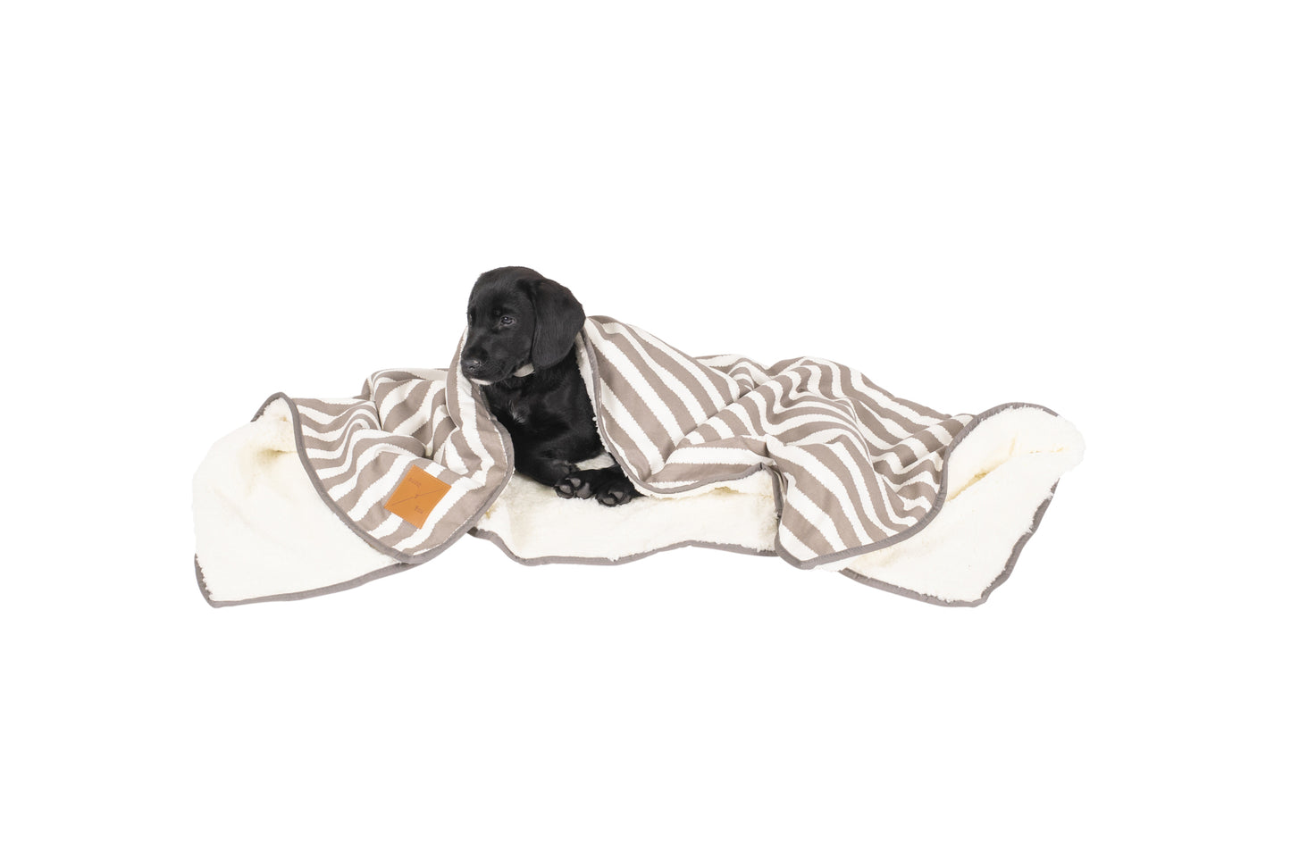 Mog and Bone Designer Dog Fleece Blanket - Latte Hamptons Stripe Print