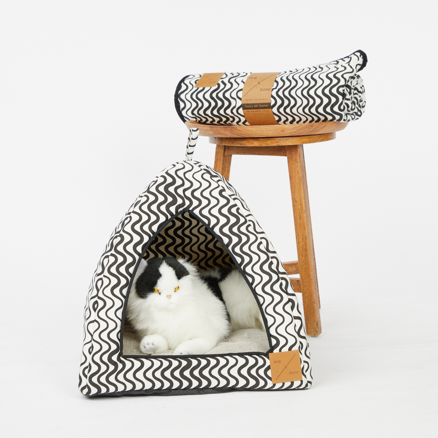 Cat Igloo - Black Wave Print