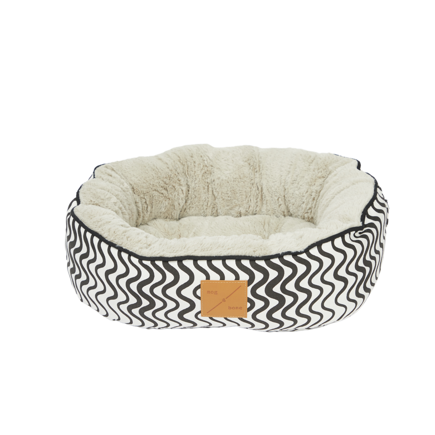 Cat Bed - Reversible - Black Wave Print