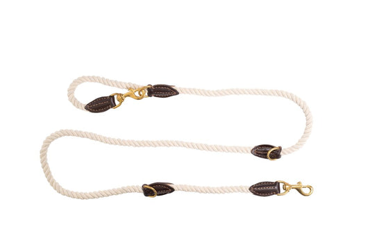 Rope Dog Lead (1.8m) - Multi Function with Leather & Brass Fittings  - Natural