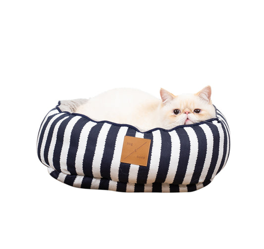 Cat Bed  - Reversible - Navy Hamptons Stripe