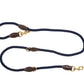 Rope Dog Lead (1.8m) - Multi Function with Leather & Brass Fittings  - Navy