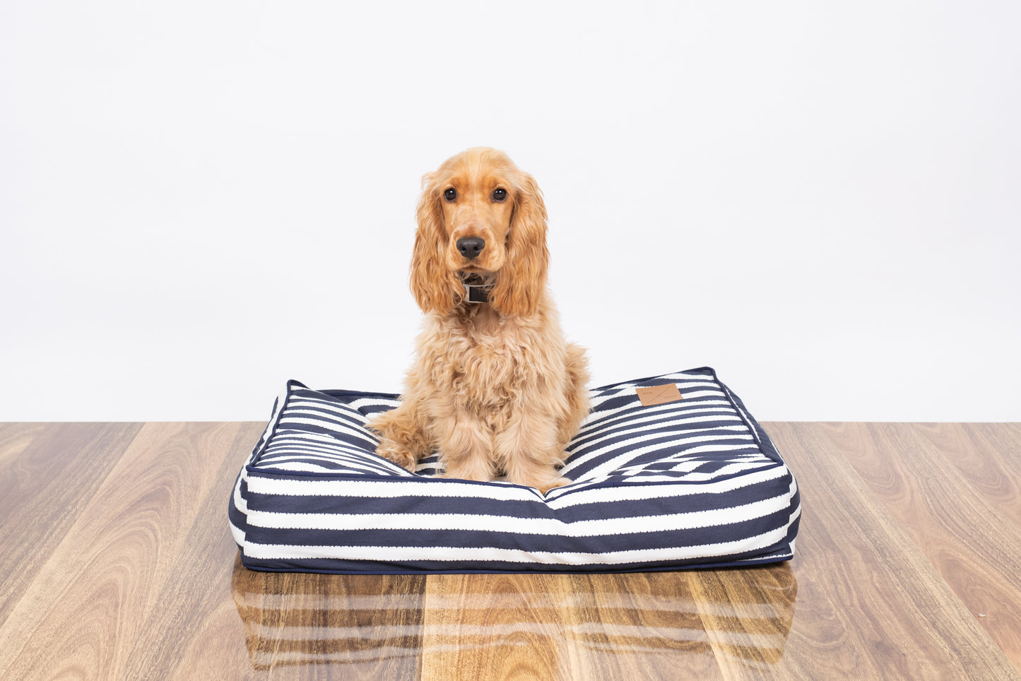 Mog and Bone Classic Cushion Dog Bed - Navy Hamptons Stripe Print
