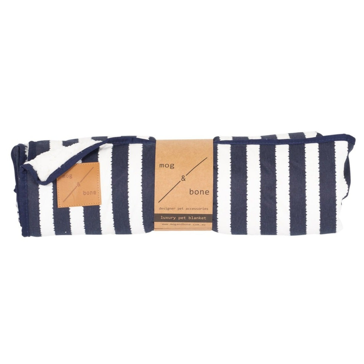Mog and Bone Designer Dog Fleece Blanket - Navy Hamptons Stripe Print