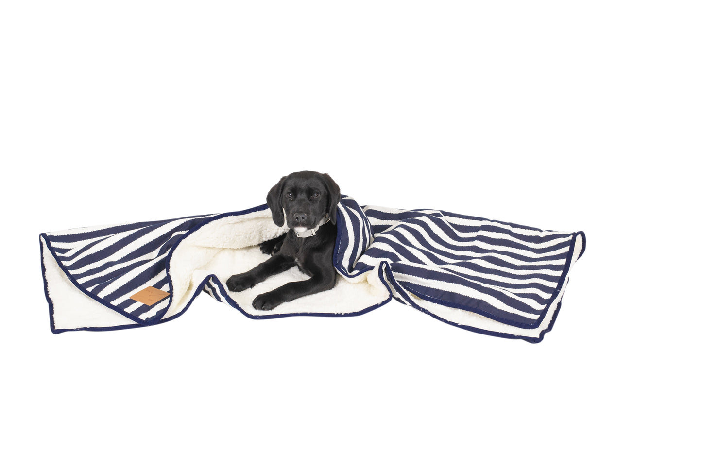 Mog and Bone Designer Dog Fleece Blanket - Navy Hamptons Stripe Print