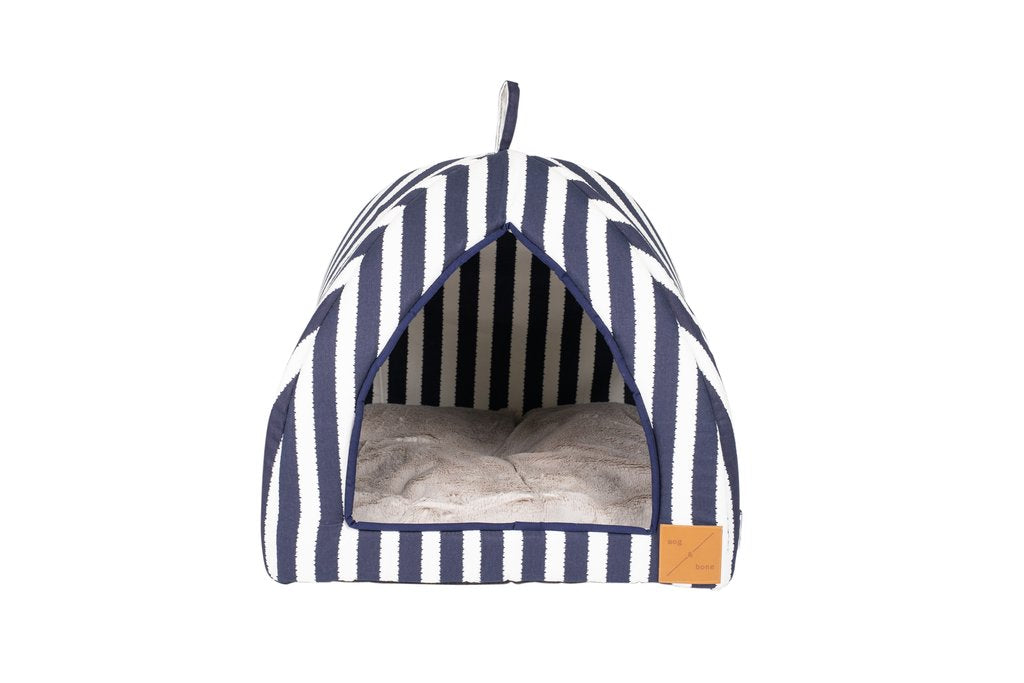 Mog and Bone Cat Bed Cat Igloo - Navy Hampton Stripe Print