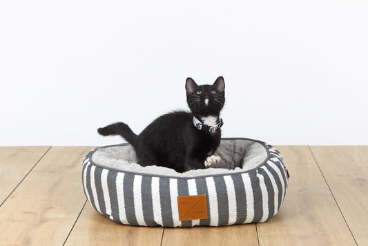 Cat Bed  - Reversible - Charcoal Hamptons Stripe