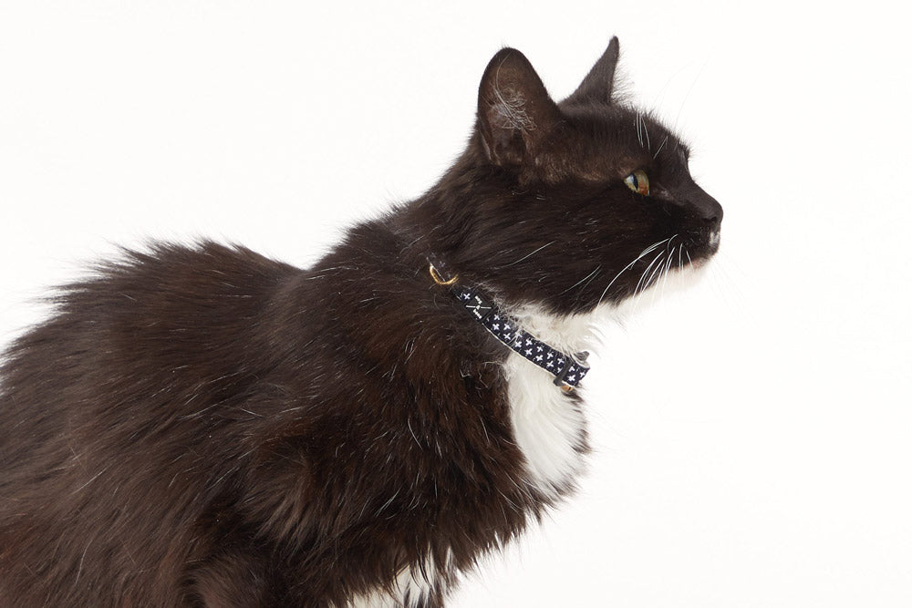 Cat Collar -  Hemp - Navy Cross Print