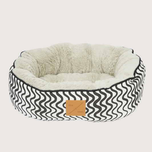 Cat Bed - Reversible - Black Wave Print