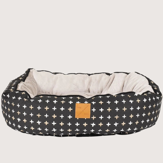 Mog & Bone 4 Seasons Reversible Circular Dog Bed - Black Metallic Cross Print
