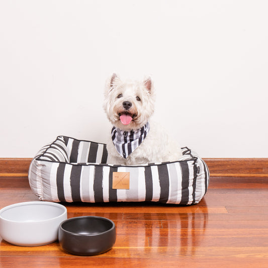 Bolster Dog Bed - Pebble Black Brush Stroke Print