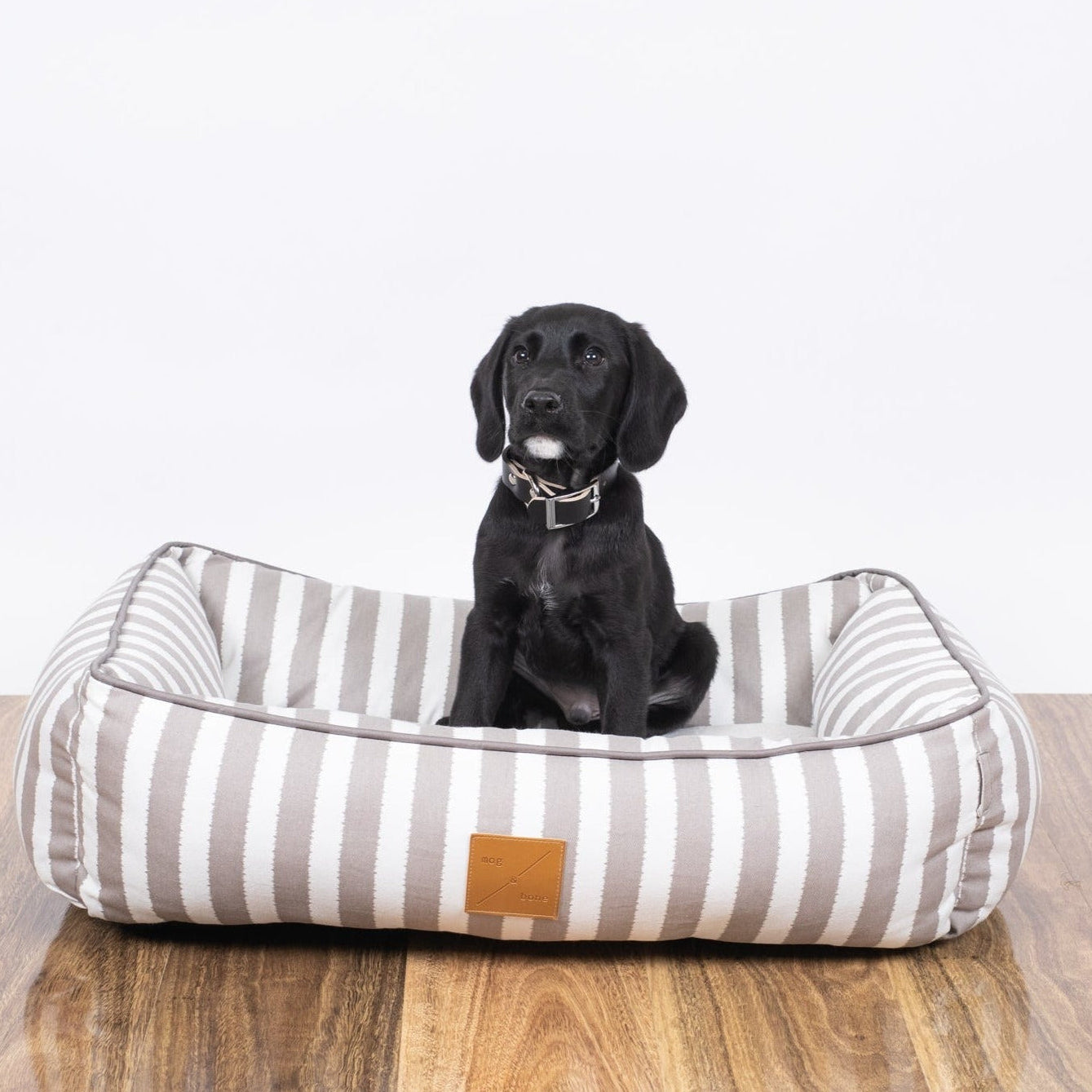 Mog & Bone Pet Products Bolster Dog Bed - Latte Hampton Stripe Print