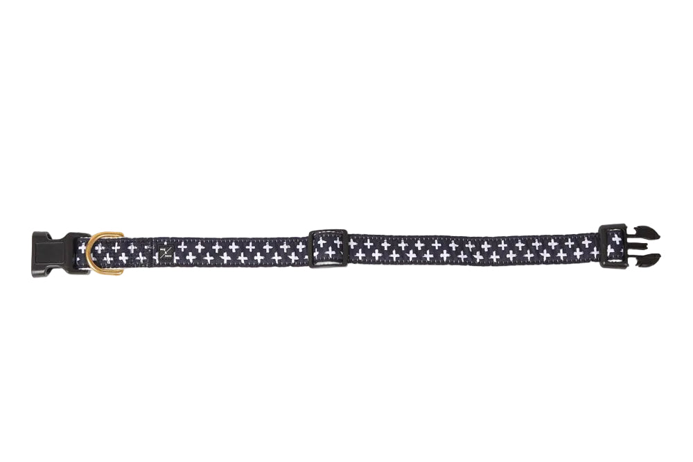 Hemp Dog Collar - Navy Cross Print