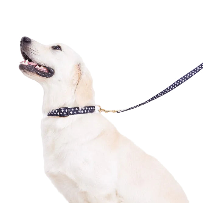 Hemp Dog Lead - Navy Cross Print