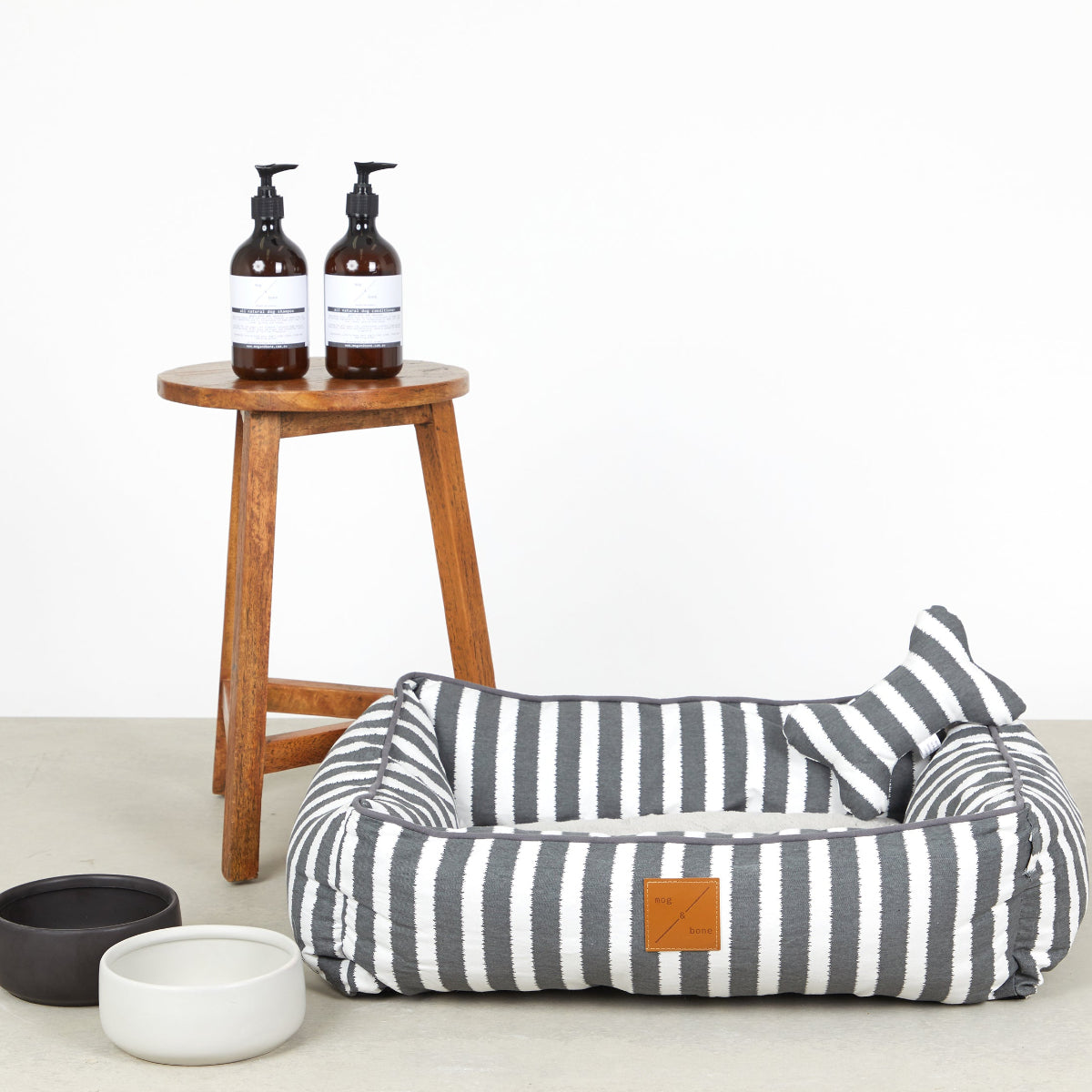Toy - Bone Shape, soft - Charcoal Hamptons Stripe