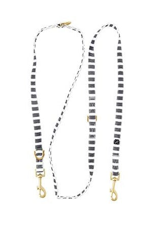 Hemp Dog Lead - Multi Function with Leather and Brass Fittings  - Charcoal Hampton Stripe