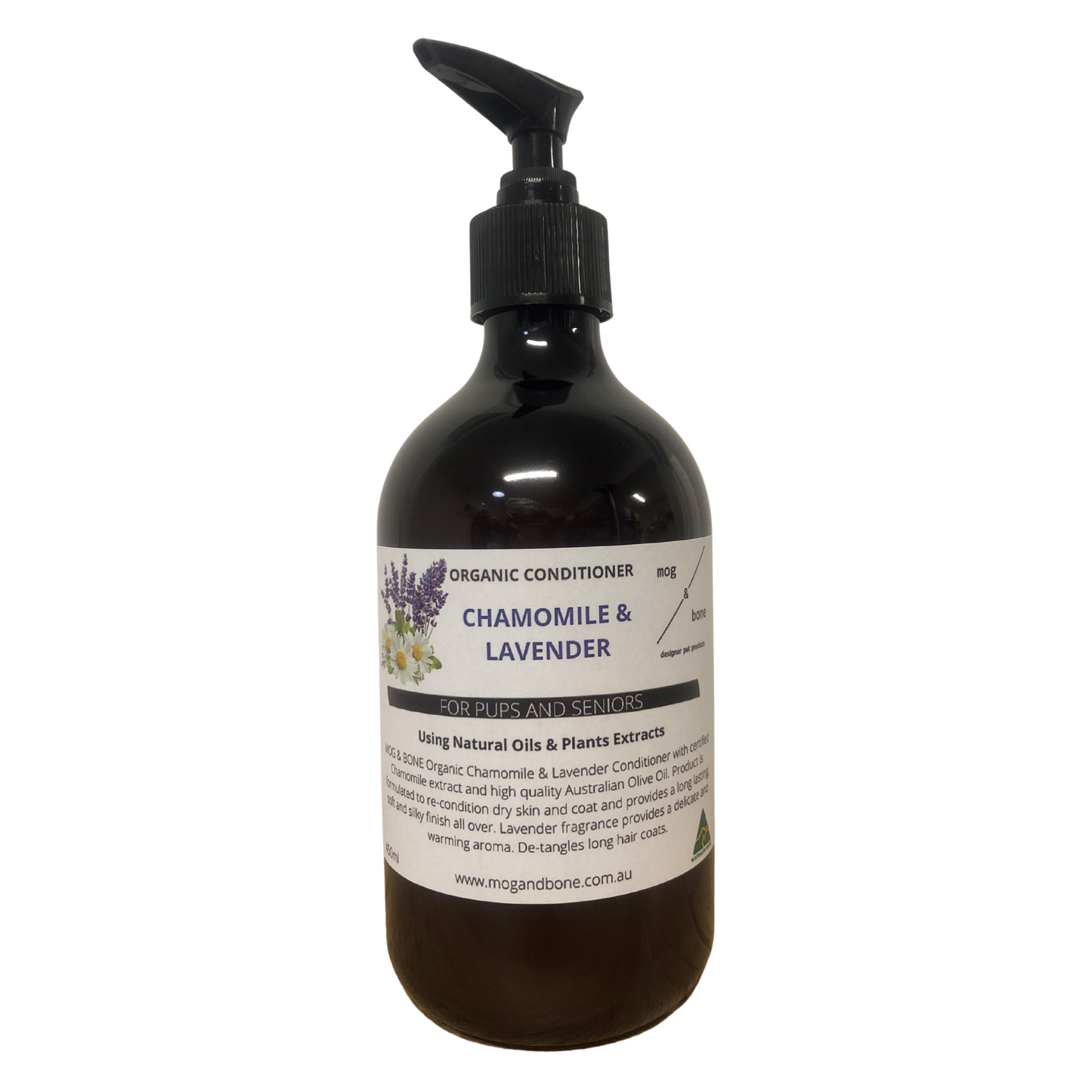 CHAMOLMILE AND LAVENDER DOG CONDITIONER With certified organic chamomile extract and delicate lavender fragrance