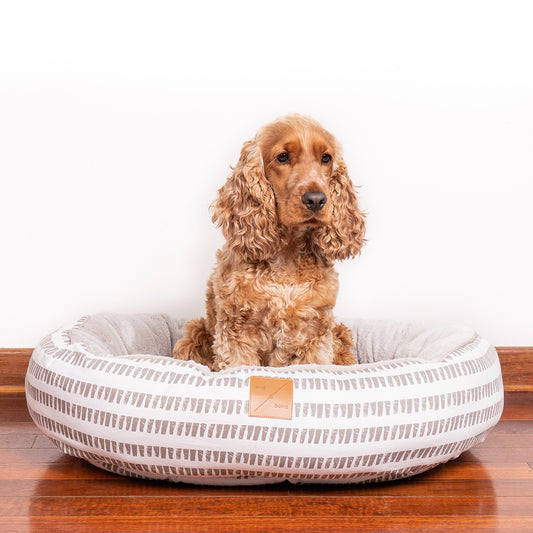 4 Seasons Reversible Circular Dog Bed - Latte Mosaic / L