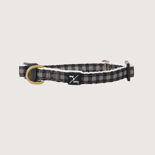 Cat Collar - Hemp - Mocha/ Black Gingham Print