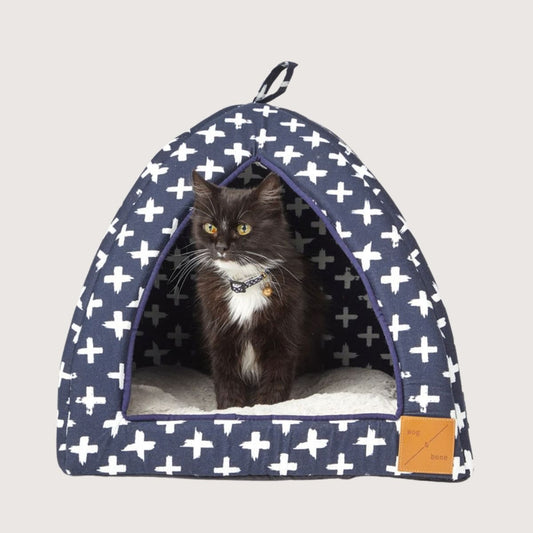 Cat Igloo - Navy Cross Print