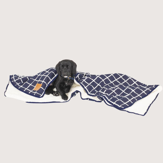 Mog and Bone Designer Dog Fleece Blanket - Navy Check Print