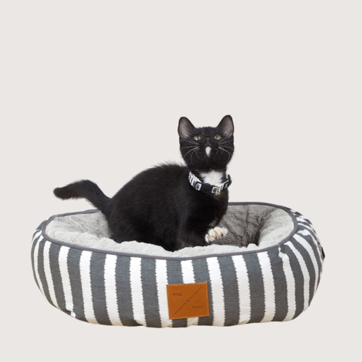 Cat Bed - Reversible - Charcoal Hamptons Stripe Print