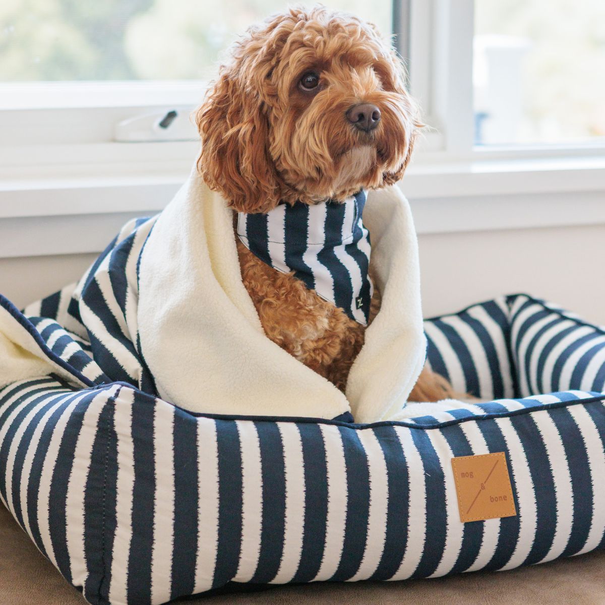 Bolster Dog Bed  - Navy Hampton Stripe Print