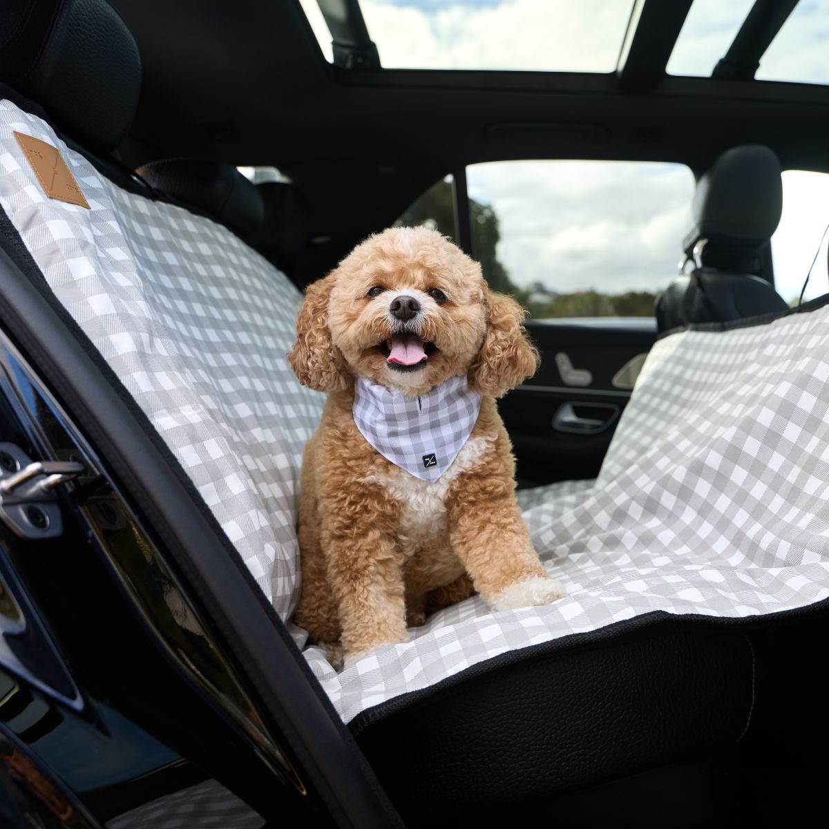 Dog Car Seat Cover - Grey Gingham Print