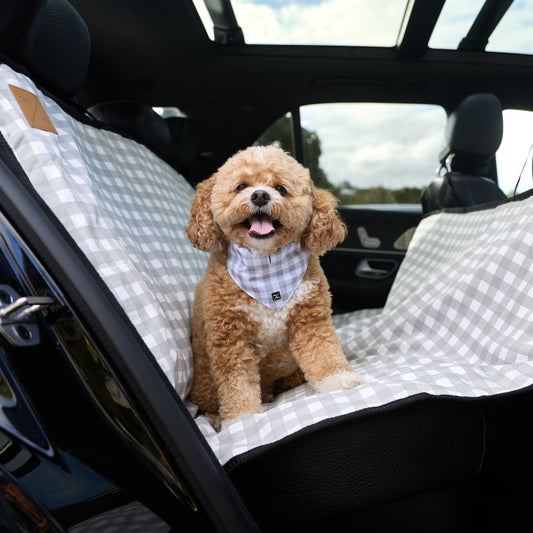 Dog Car Seat Cover - Grey Gingham Print