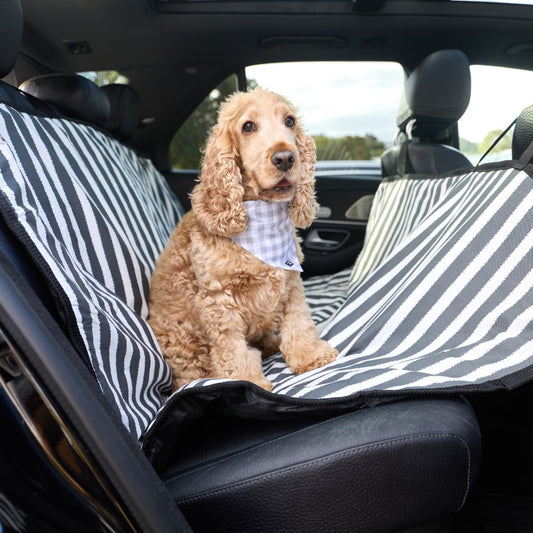 Dog Car Seat Cover - Charcoal Hamptons Stripe