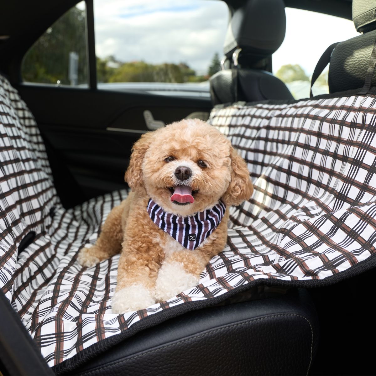 Dog Car Seat Cover - Cocoa/ Black Plaid Print