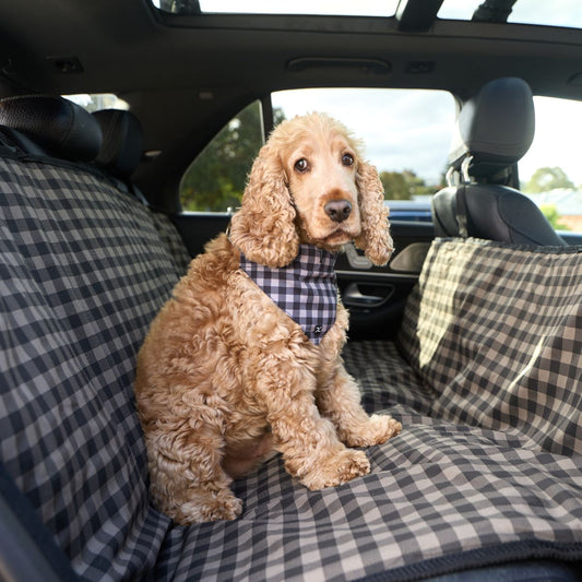 Dog Car Seat Cover - Mocha/ Black Gingham Print