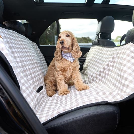 Dog Car Seat Cover - Mocha Gingham Print